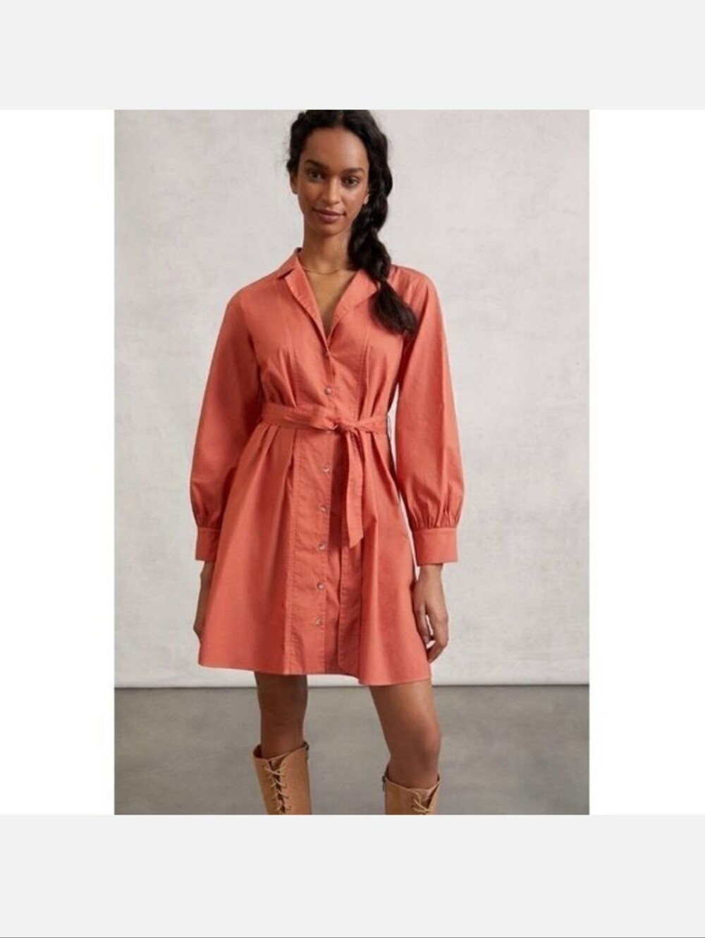 Anthropologie Rust Button-Front Long Sleeve Shirt Dress